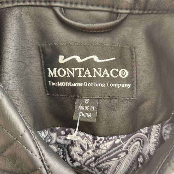 MONTANACO Faux Leather Jacket Womens Small Blank Quilted Peacoat Button Classic - Picture 7 of 14